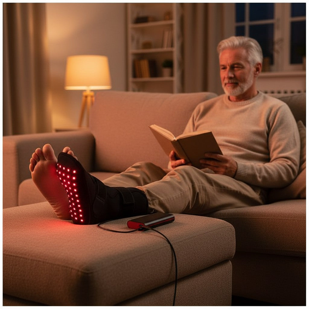 SOLEUS Light Therapy Wrap — lifestyle couch 15-minute session
