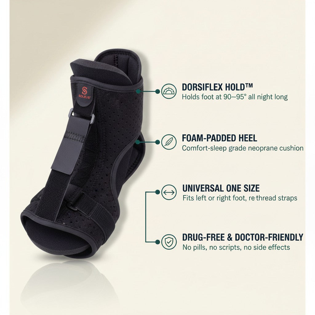 SOLEUS Night Recovery Splint — feature overview with 4 key benefits
