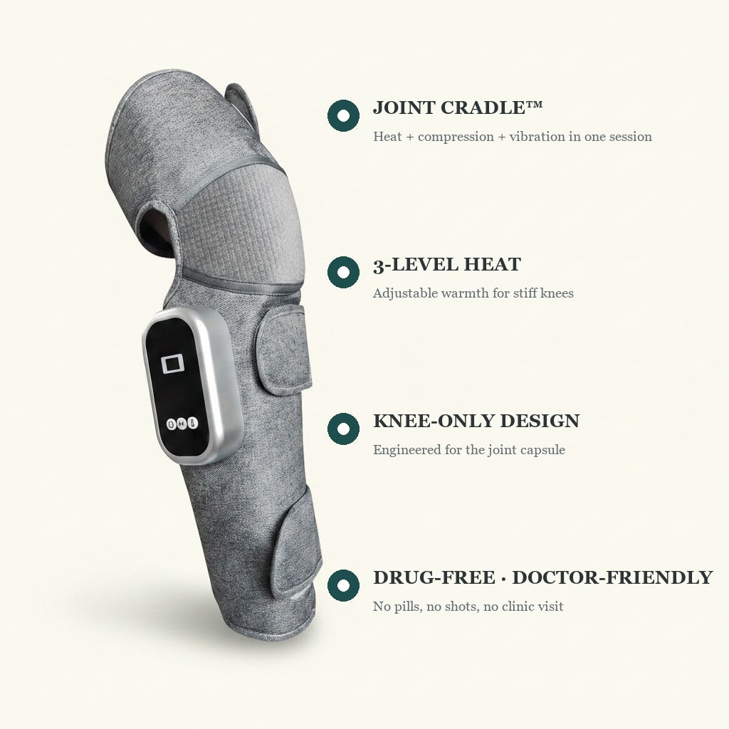 SOLEUS Knee Therapy Wrap - USP infographic 4 callouts Joint Cradle Georgia text clean