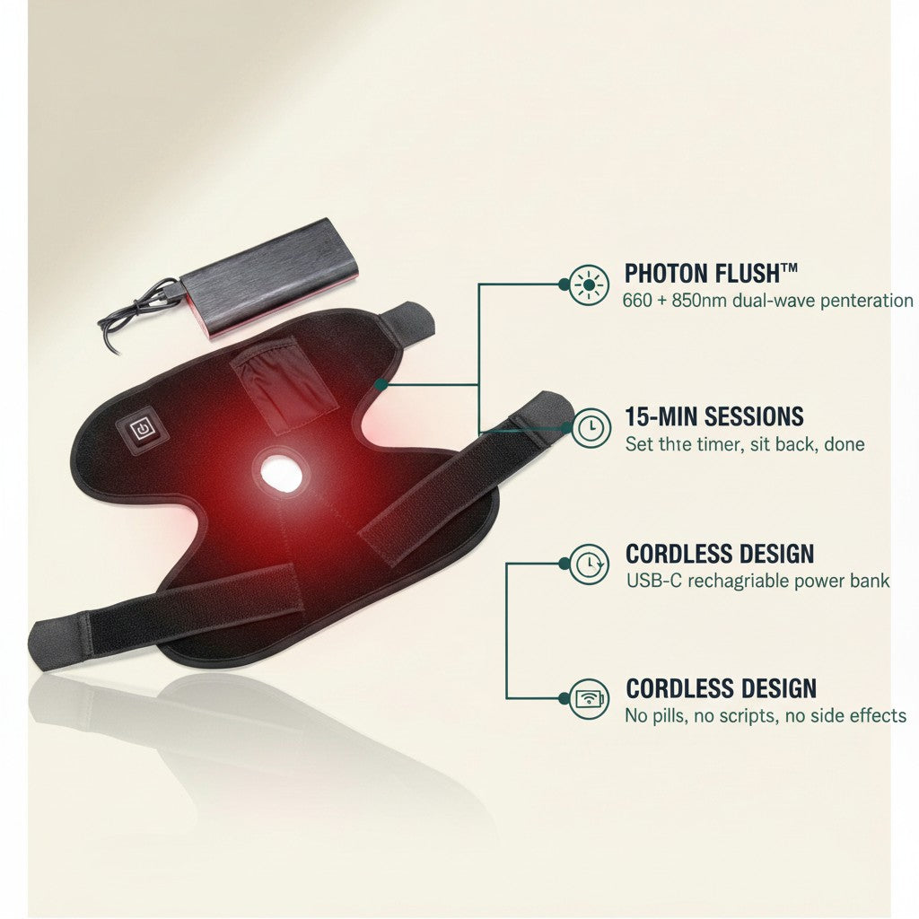 SOLEUS Light Therapy Wrap — feature overview with 4 key benefits