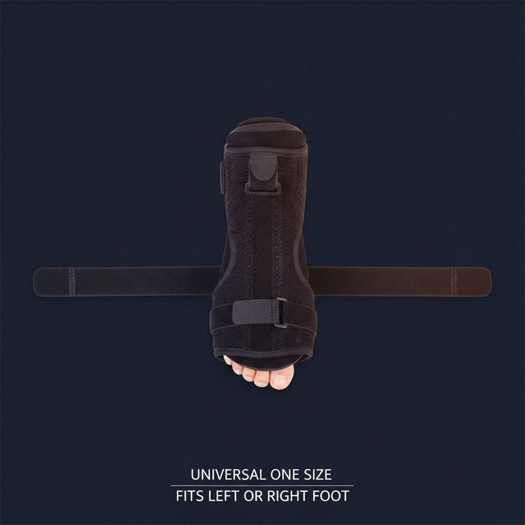 SOLEUS Night Splint — v1 flat layout (midnight-navy variant)