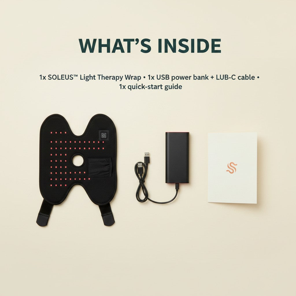 SOLEUS Light Therapy Wrap — what's included in the box