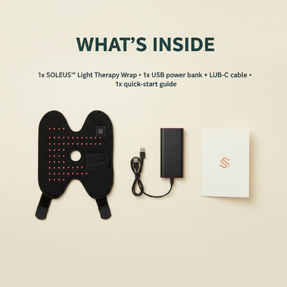 SOLEUS Light Therapy Wrap — what's included in the box