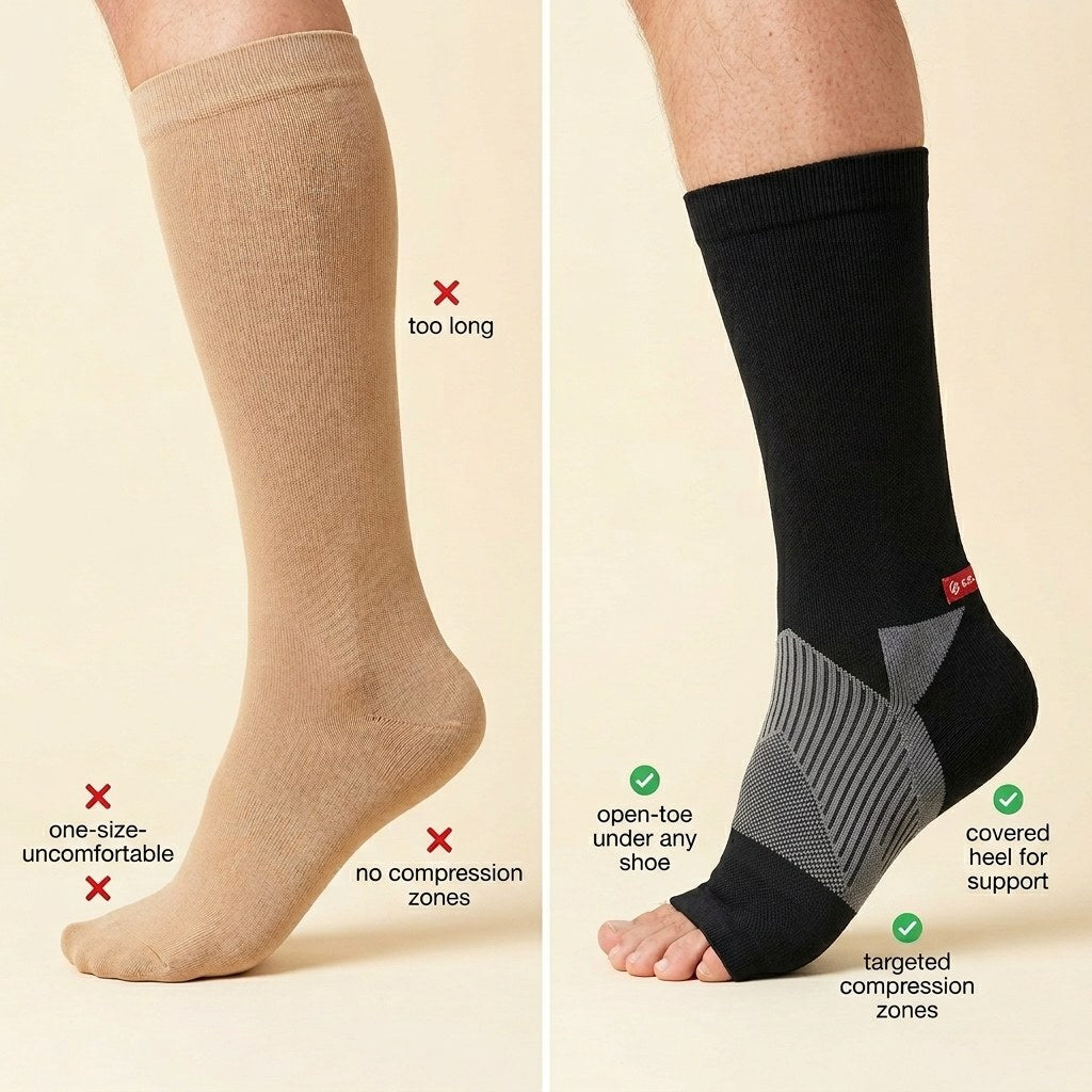 SOLEUS Recovery Socks - vs conventional compression stocking (v2 heel-covered)
