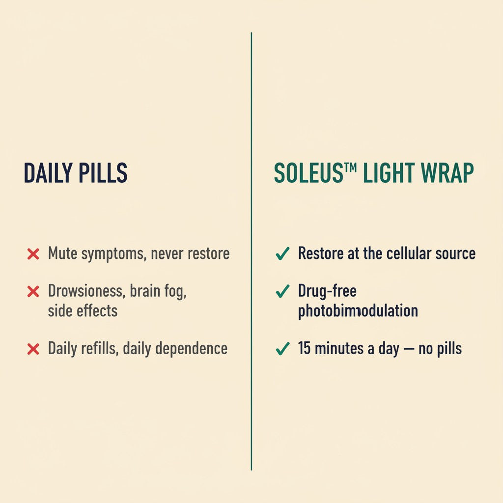 SOLEUS Light Therapy Wrap — comparison vs daily pills