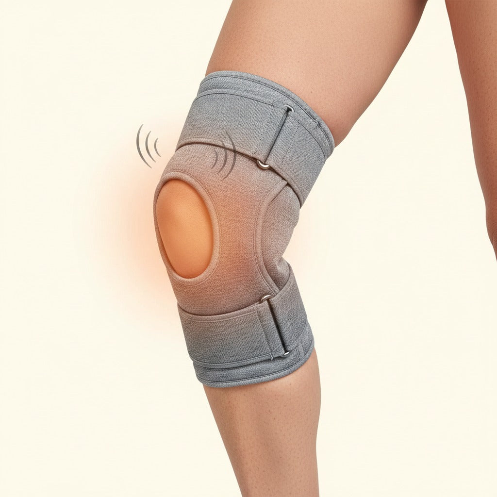 SOLEUS Knee Therapy Wrap - Joint Cradle mechanism orange heat glow
