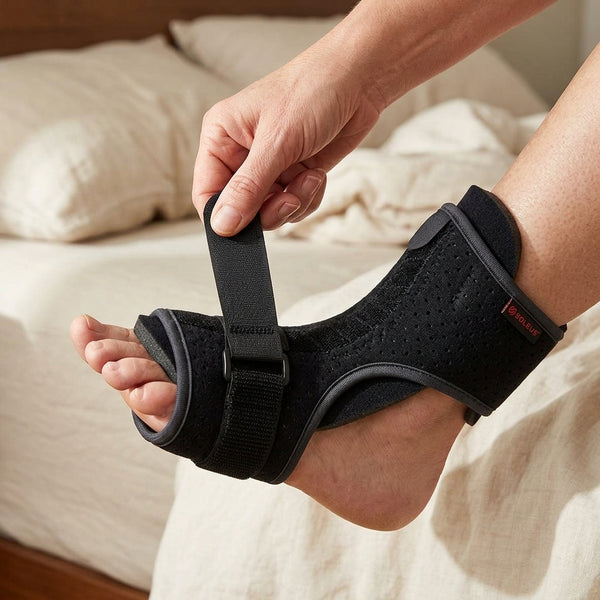 Step 2 — Dorsiflex Hold engaged, hook-and-loop strap secured snug