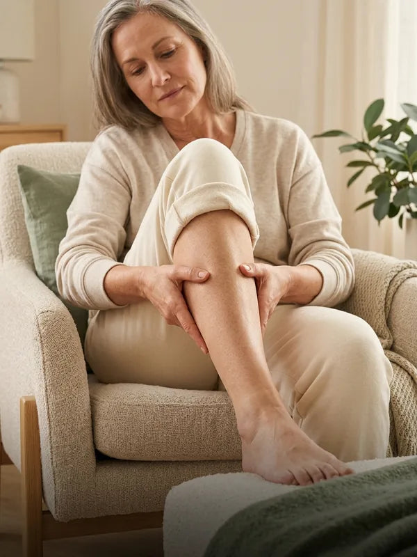 Person easing calf tightness and poor circulation at home