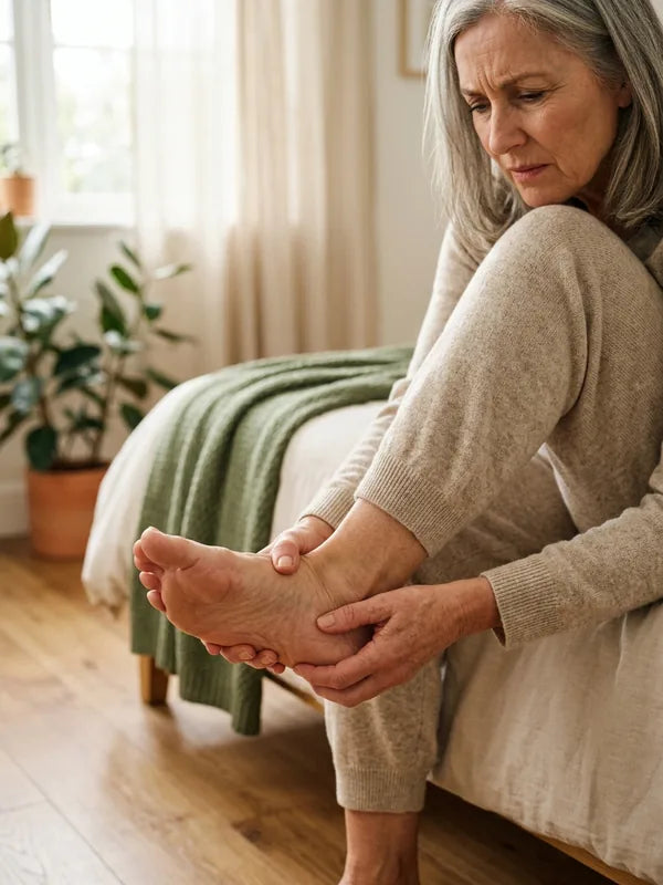 Person easing foot and heel pain at home