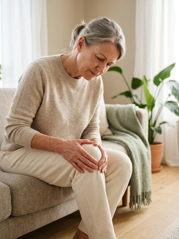 Person easing knee pain and stiffness at home