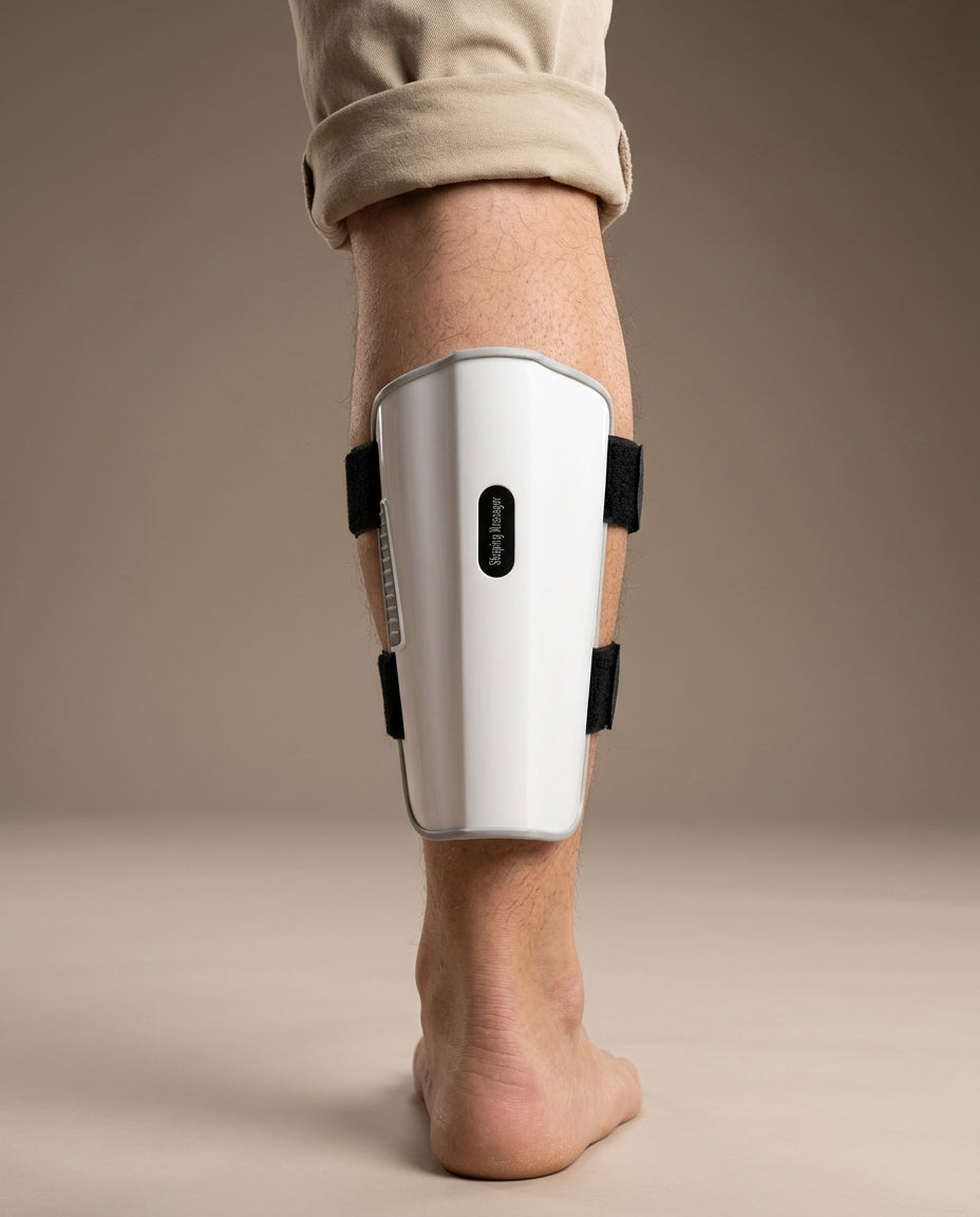 Close-up of SOLEUS calf sleeve showing EMS muscle stimulation