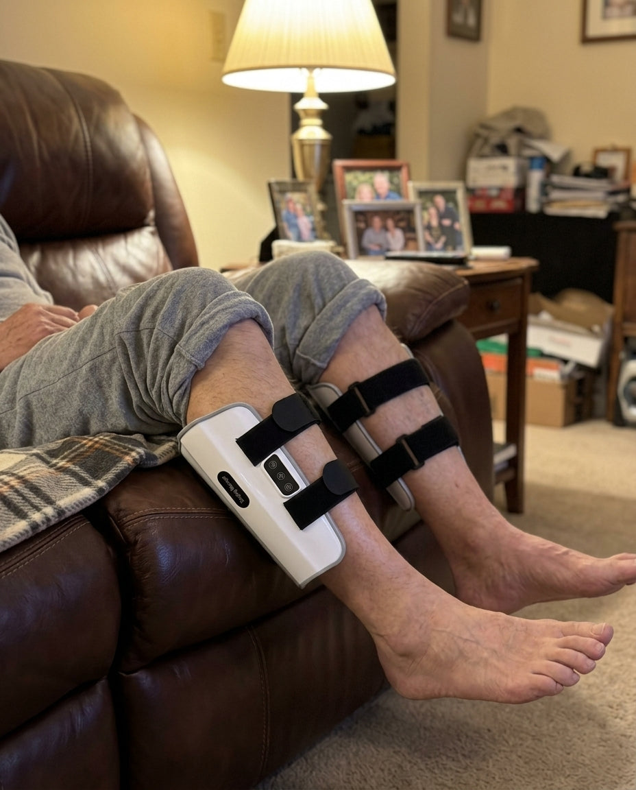 Robert M. customer photo of SOLEUS sleeves on both calves in recliner