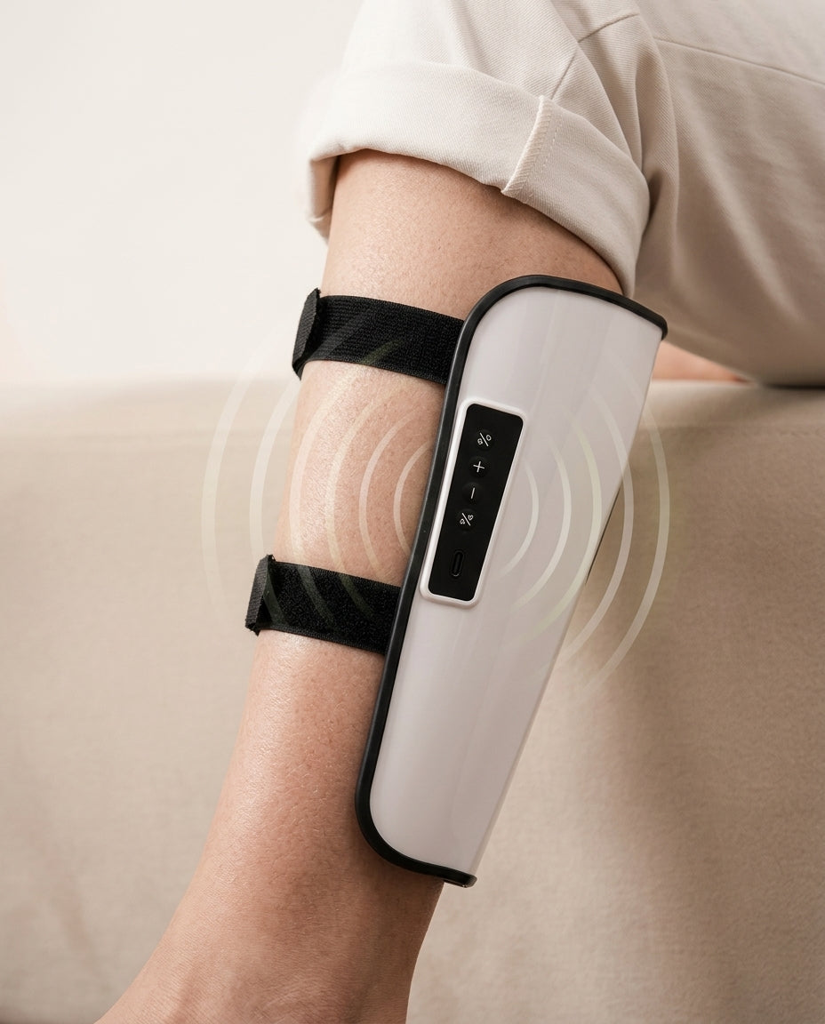 Close-up of SOLEUS calf sleeve on calf showing easy fit